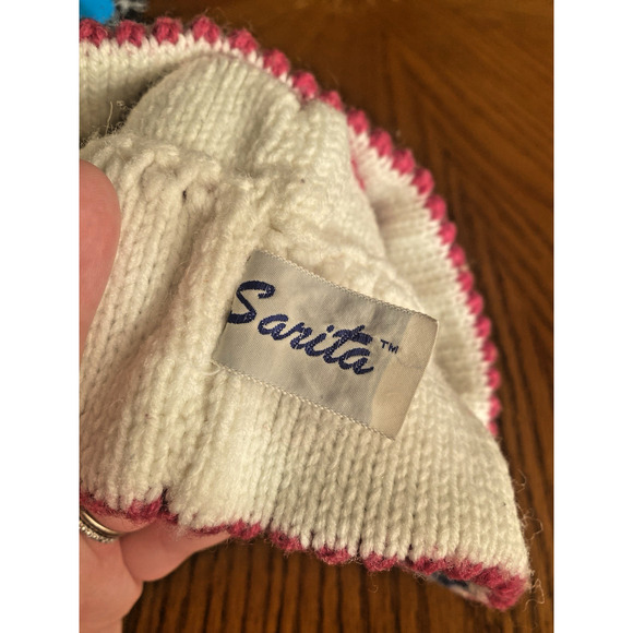 Vintage Sarita Wool Knitted Headband Flamingo Pattern Pink Blue White 80s Ski - Picture 7 of 10